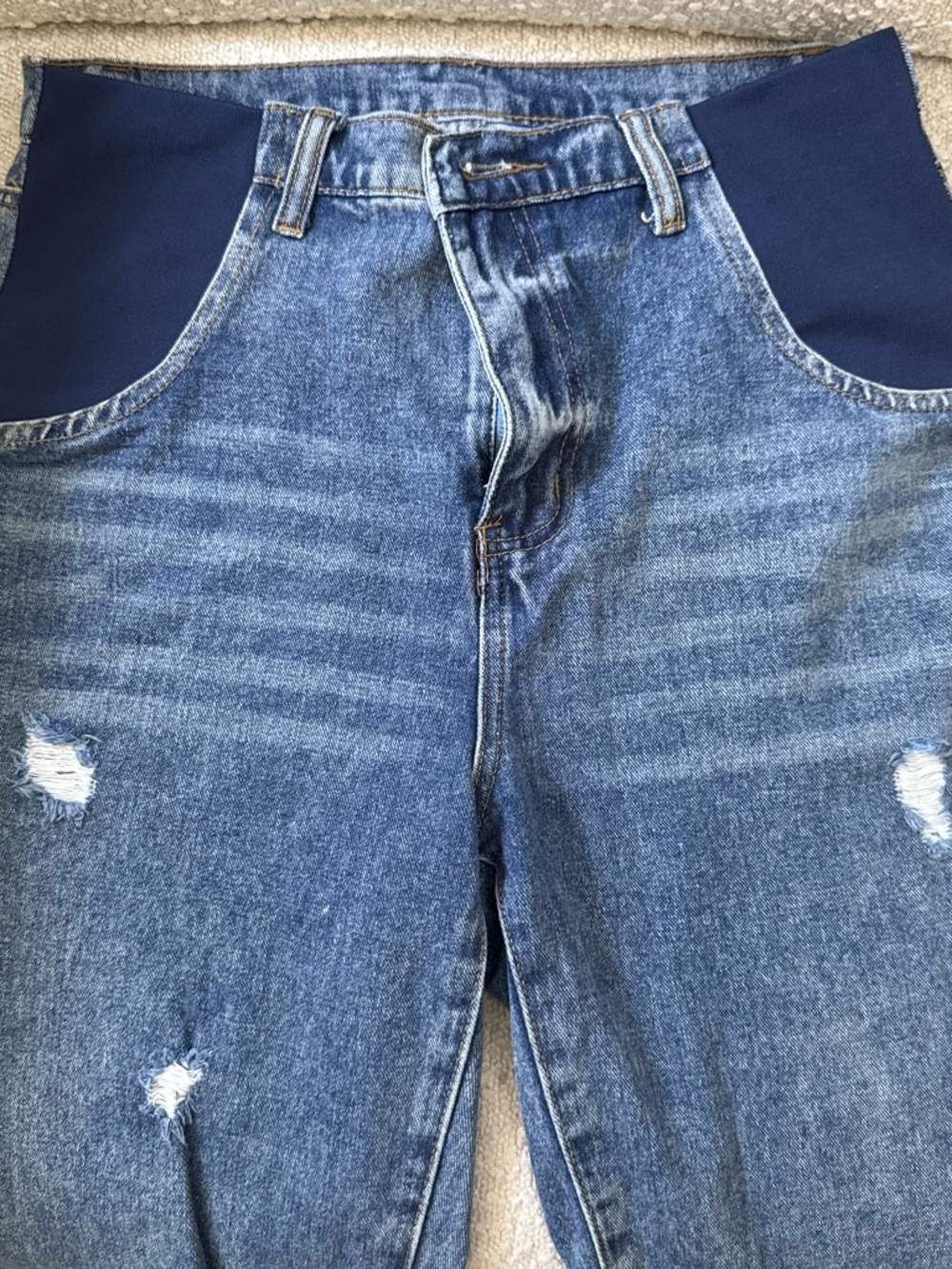 Women's maternity Blue Distressed Denim boyfriend jeans